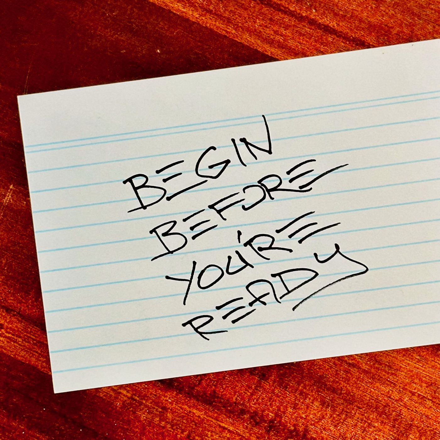 An inline player for Lee's track 'Begin Before You're Ready', with a live waveform that moves to the music.