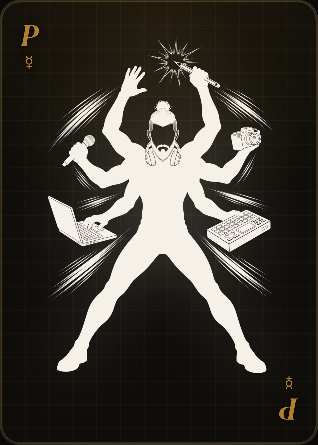 An oracle card — the Creative Producer, a multi-armed creator. Tap to flip it and read the card.